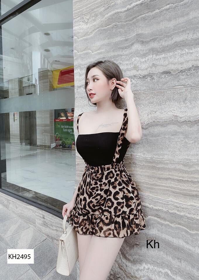[HCM]Set yếm váy da beo +áo ống cực xinh