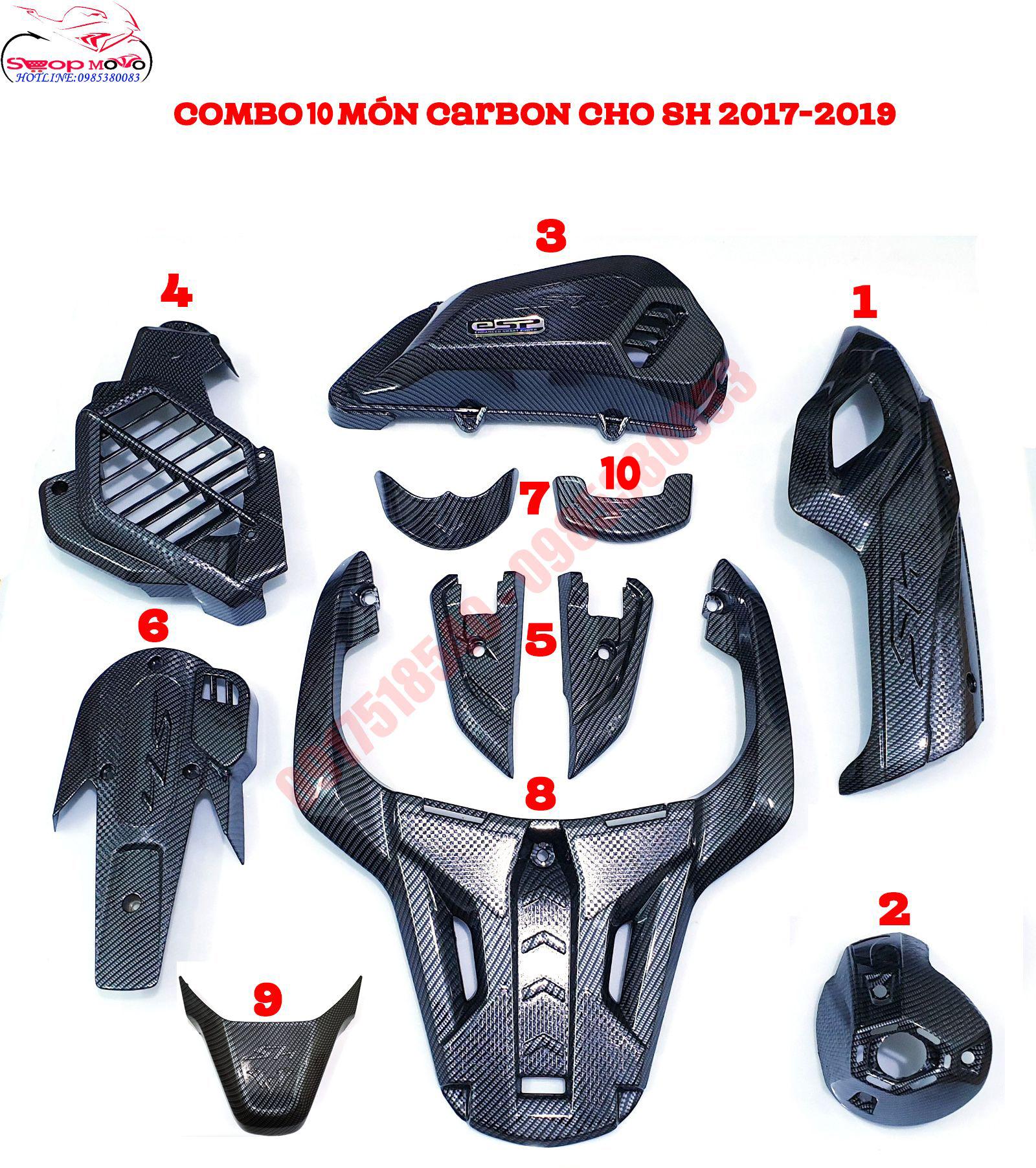 Bộ ốp carbon 10 món cho sh việt 2017 tới 2019 hàng artistar loại 1