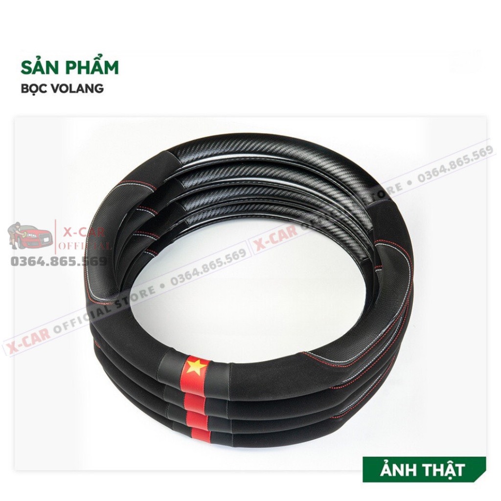 Bọc vô lăng cờ Việt Nam da PU phối da lộn cao cấp