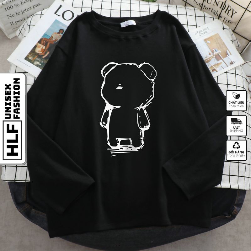 Áo thun dài tay form xuông rộng gấu teddy, áo thu đông nữ HLFashion