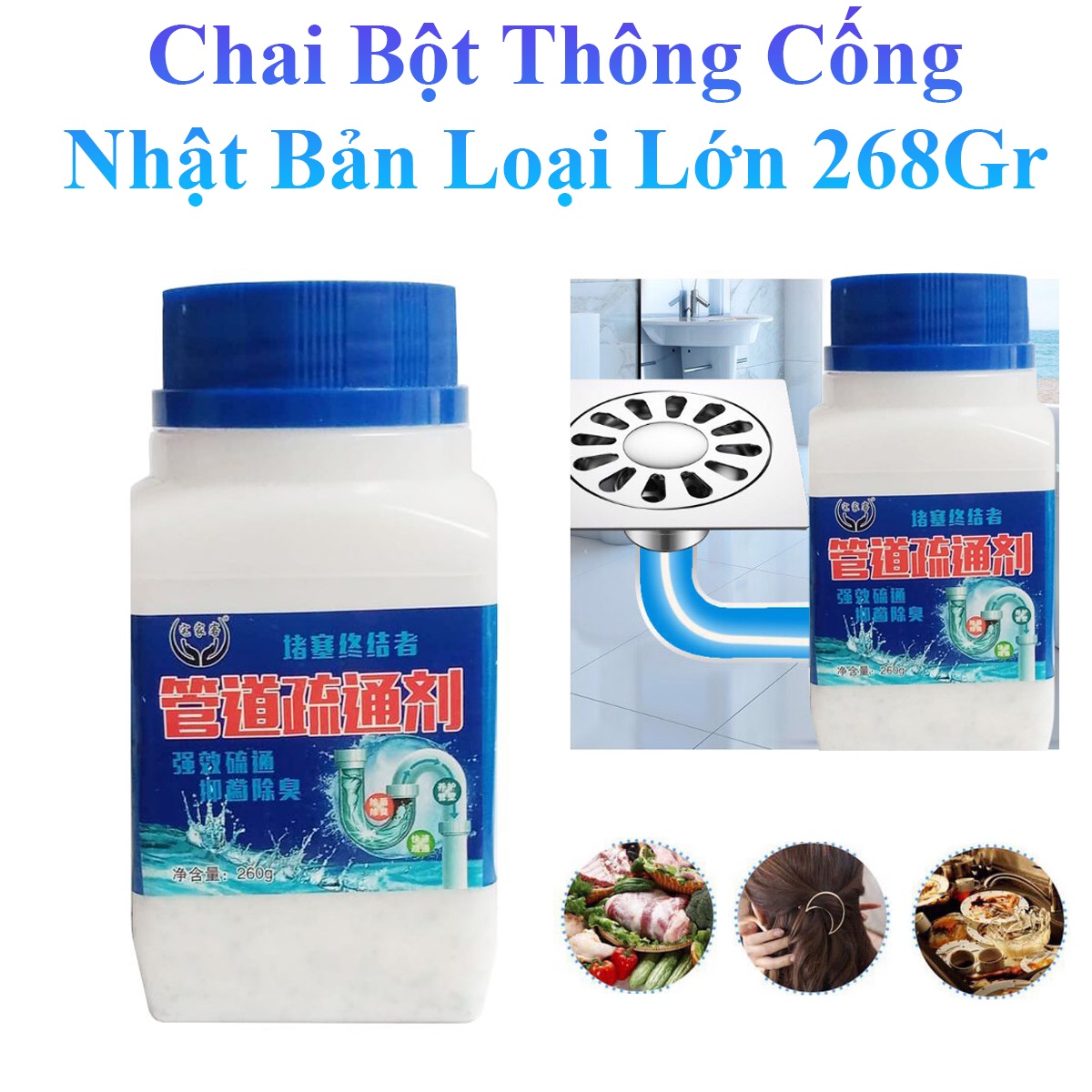 Chai Bột Thông Cống Cực Mạnh 268gr
