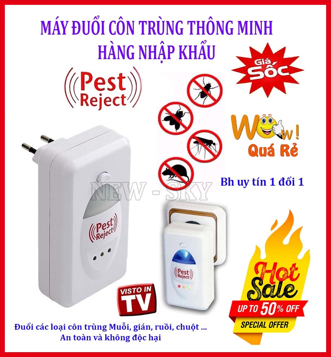 Máy Đuổi Muỗi Bằng Sóng Siêu Âm Nhập Khẩu - Máy Đuổi Côn Trùng Pest Reject Cao Cấp Đuổi Muỗi Chuột Gián Các Loài Côn Trùng Bằng Sóng Âm An Toàn Sức Khỏe