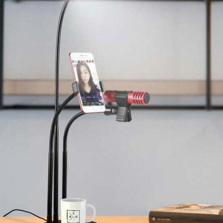 Bộ hát karaoke, live tream trên điện thoại ( Chân đế kẹp mic 3in1 có đèn Led + Micro C7)