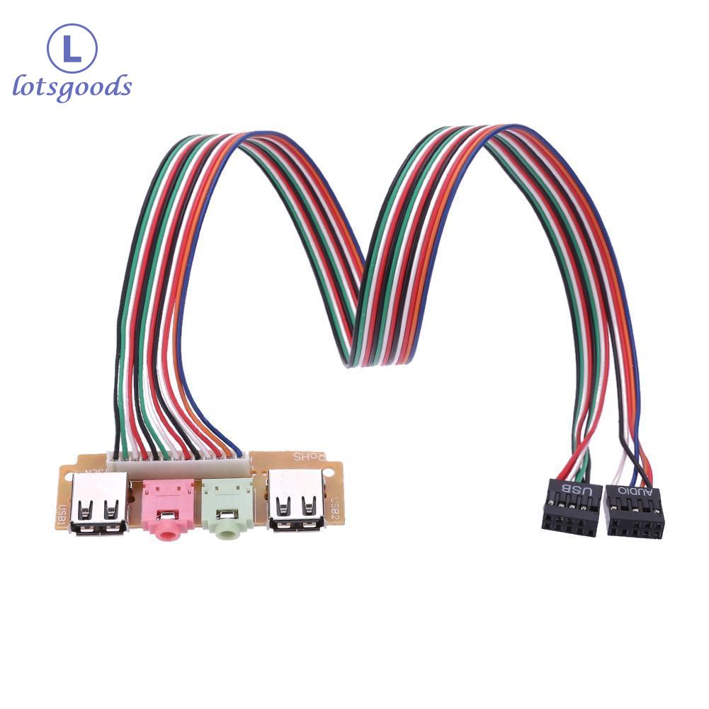 [miễn phí vận chuyển] {lotsgoods}2 USB 2.0 Ports PC Computer Case Front Panel USB Audio Port Mic Earphone Cable - intl