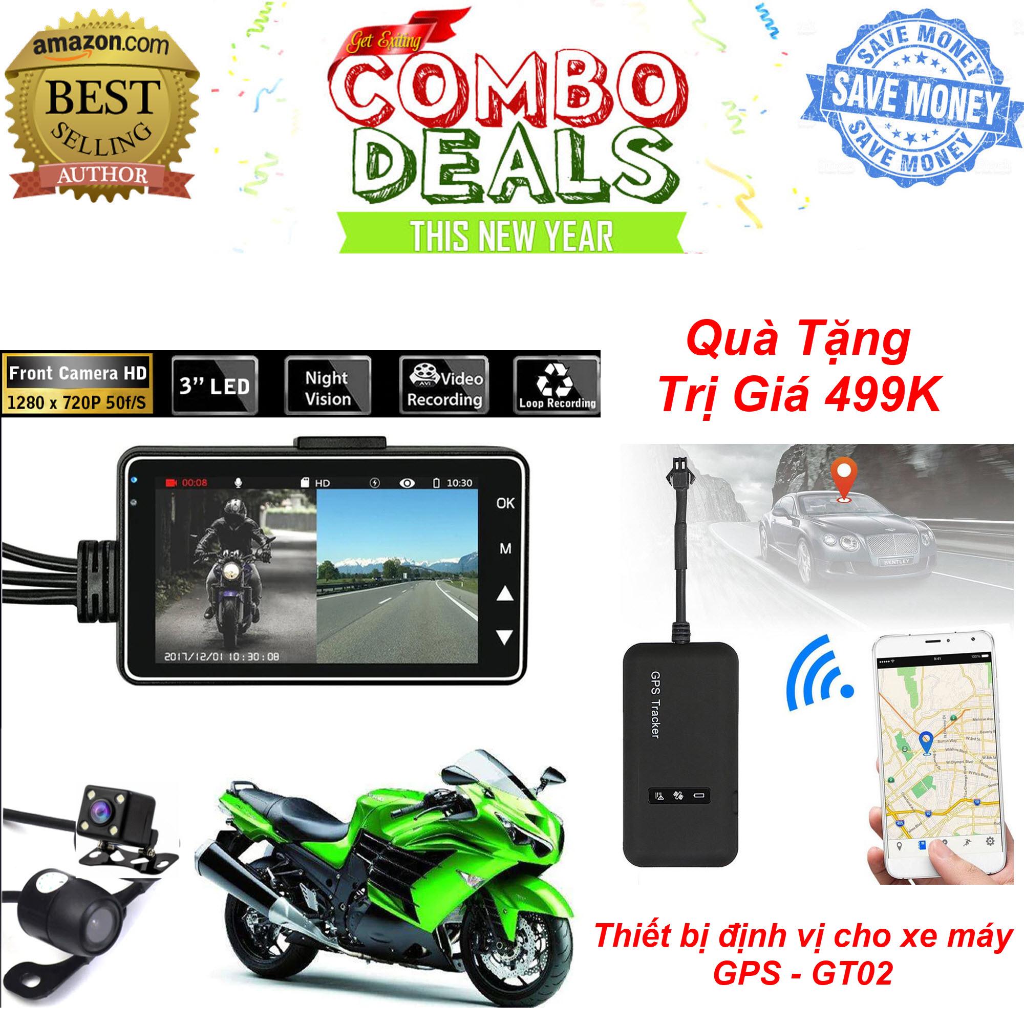 Quà Tặng Trị Giá 499K - Camera hành trình xe máy có màn hình hiển thị 3 inch, 2 camera trước và sau Camera hành trình xe máy giá rẻ loại tốt HD 1080P 2 camera chống nước