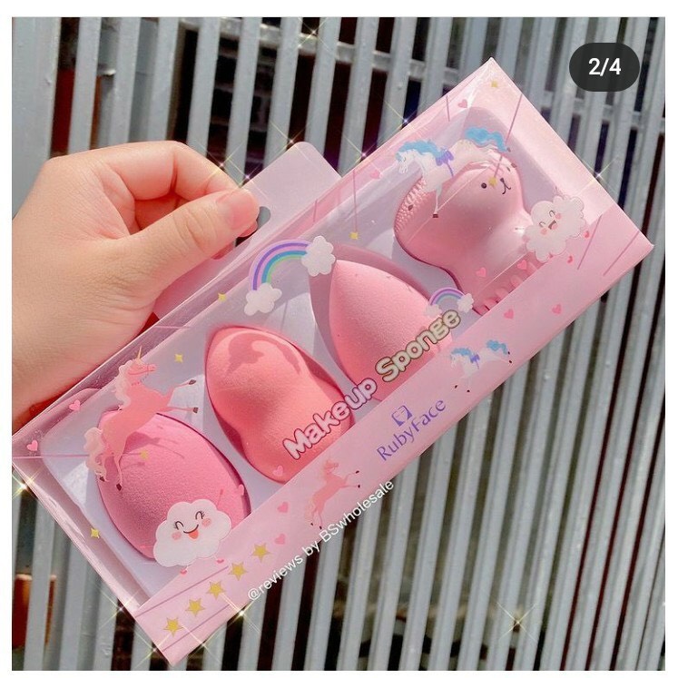 Set 3 bông mút trang điểm và 1 rửa mặt bạch tuộc Ruby Face