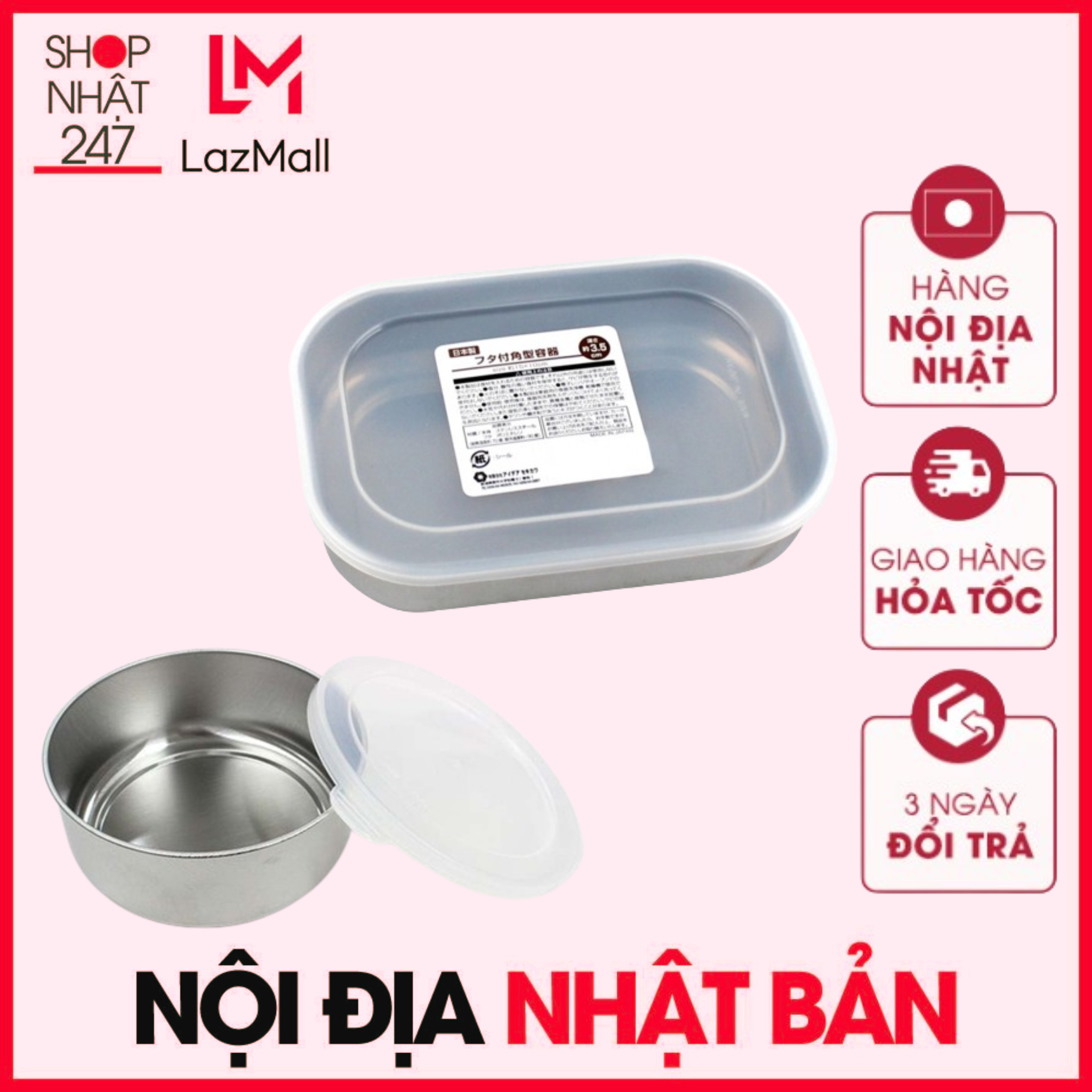 Hộp inox đựng thực phẩm Echo có nắp đậy nội địa Nhật Bản