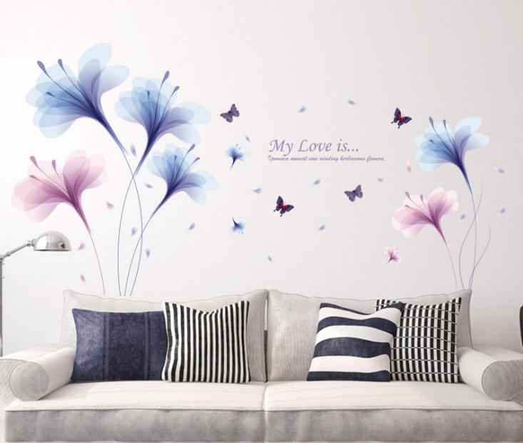 Decal dán tường Hoa cánh mỏng xanh- H13-vivadecal