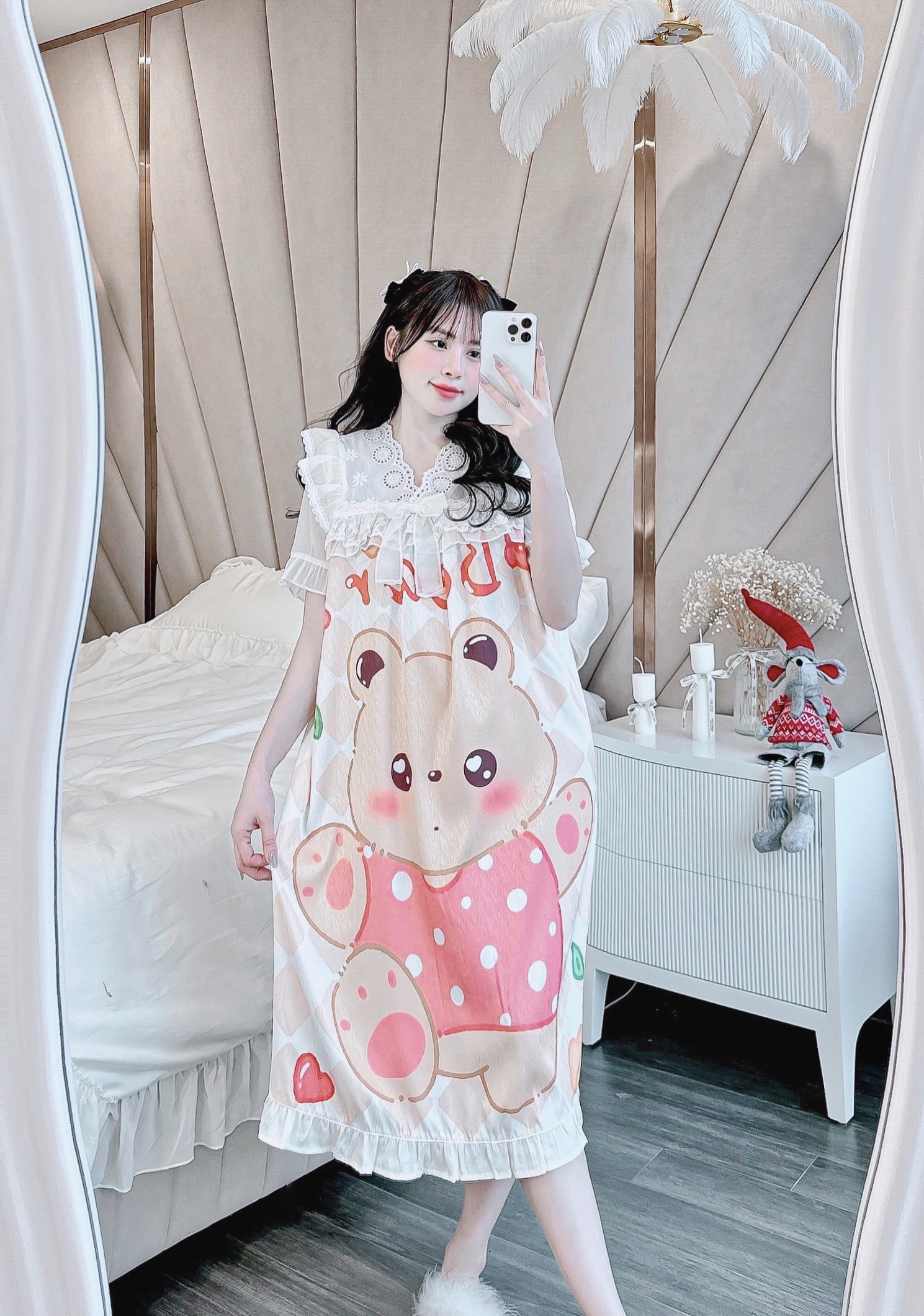 [40kg - 70kg] Đầm váy ngủ mặc nhà LỤA XƯỚC dễ thương phom rộng