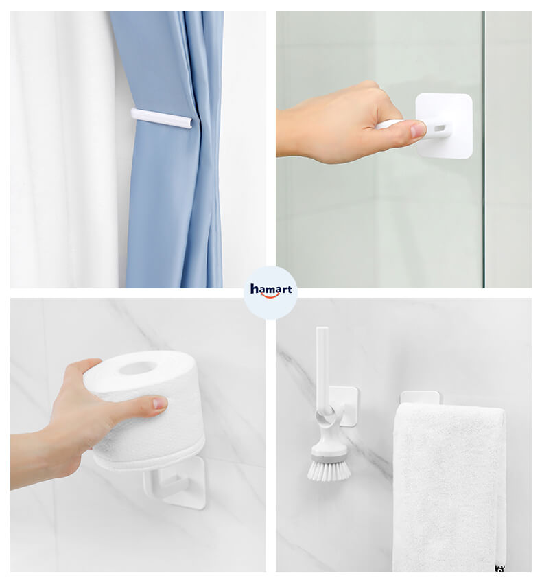 Móc Nhựa Chữ L Treo Cuộn Khăn Giấy Đa Năng Hamart Kèm Miếng Keo Dán Tường Siêu Dính Tiện Lợi