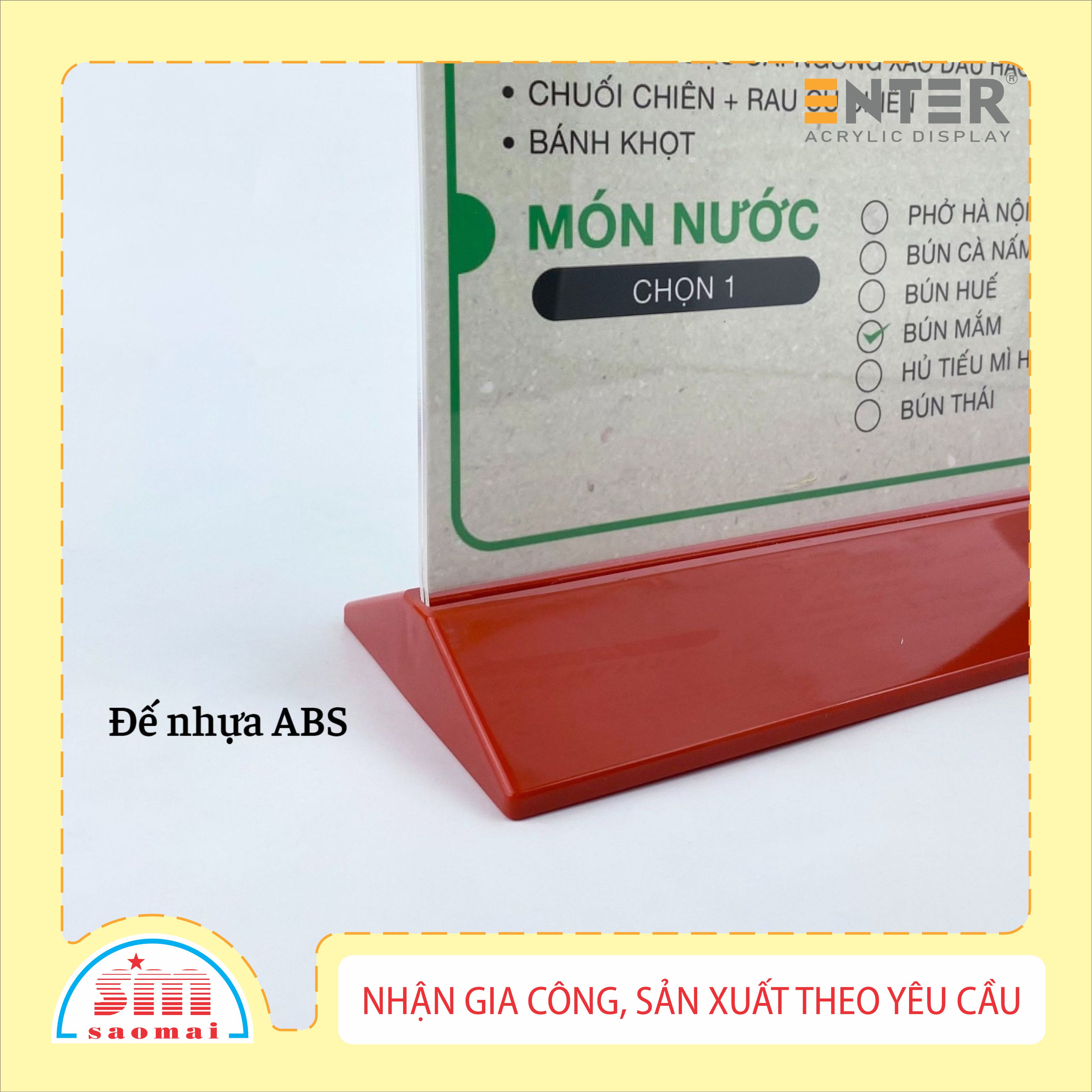 Kệ mica 2 mặt Enter E18 100x150mm đế màu, Kệ menu nhà hàng, Standee mica để bàn, Bảng quét mã QR Code (20)