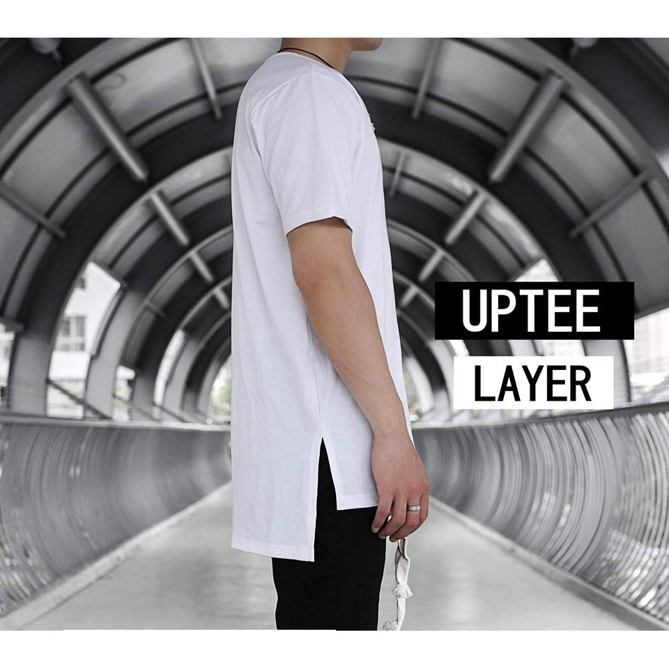 [Hoàn Tiền 15%] Áo Thun Longtee Layer Xẻ Tà Nam Nữ Đen Trắng Unisex