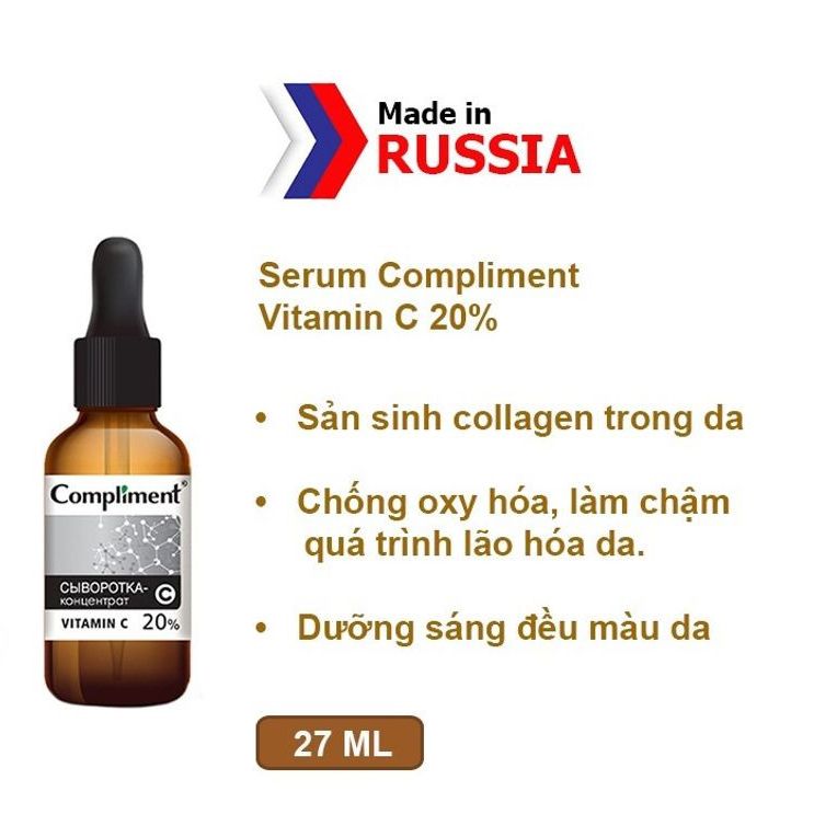 Serum Compliment Vitamin C 20% dưỡng sáng mờ thâm làm chậm quá trình lão hóa 27ml