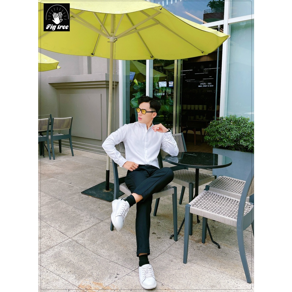 Áo sơ mi nam mau trắng cổ trụ for men