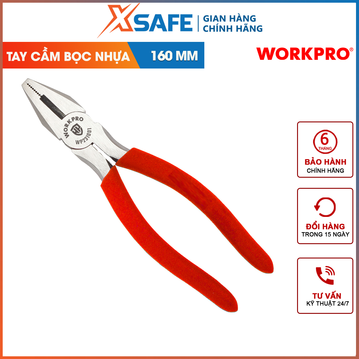 Kìm điện 7 inch 180mm Workpro WP231002 chính hãng Xsafe