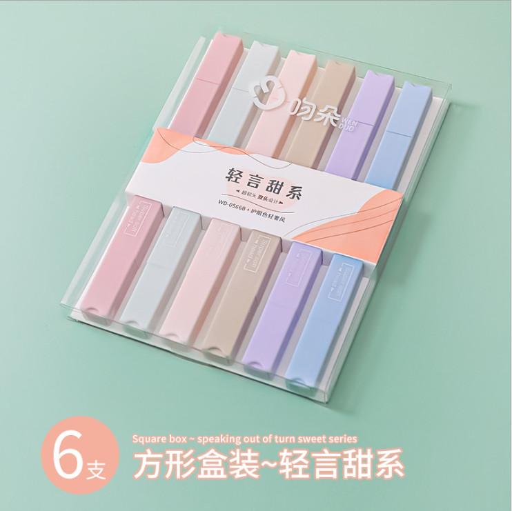 Hộp 6 bút nhớ, bút highlight hai đầu pastel cực xinh BAG U SET6BN