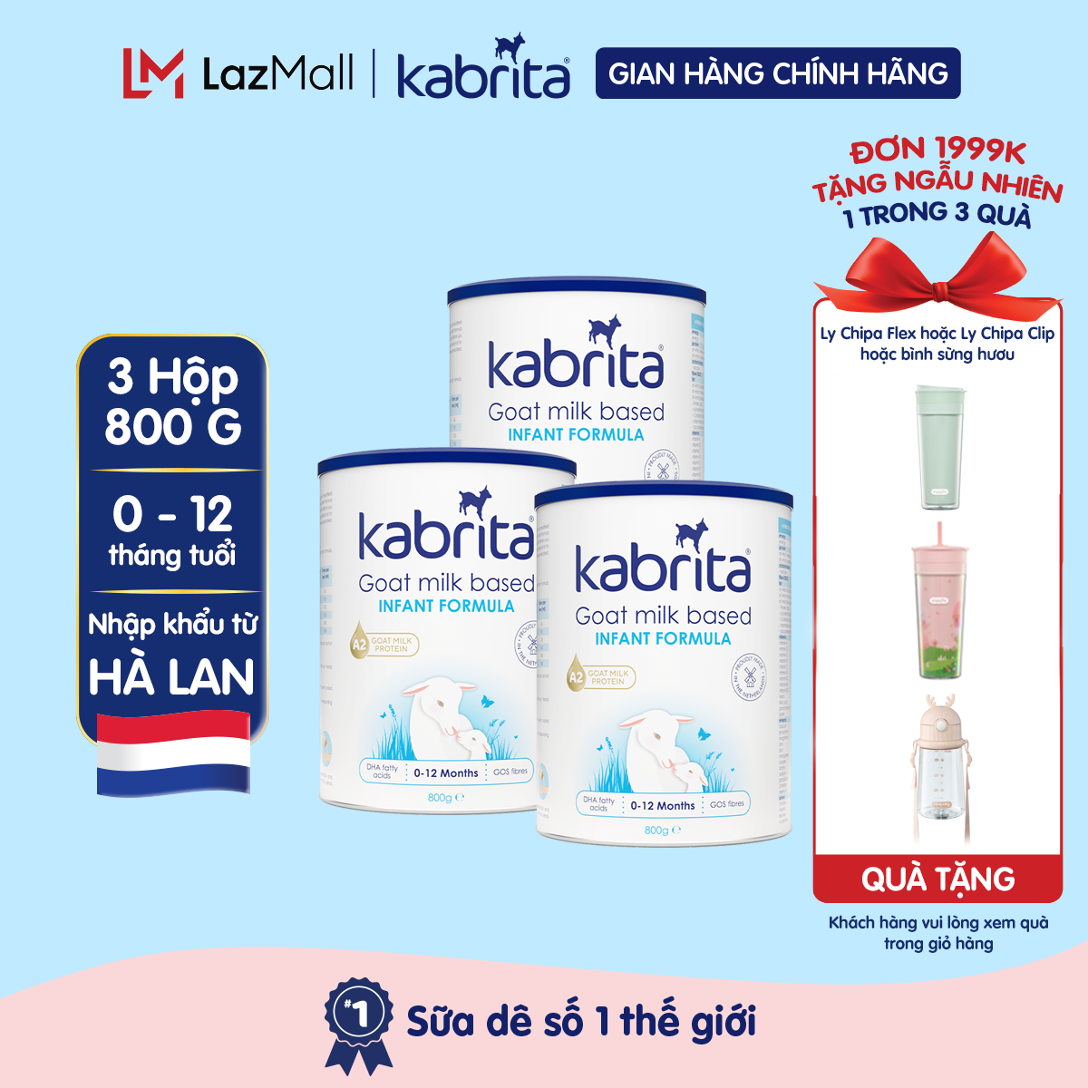 Combo 3 lon sữa dê Kabrita cho trẻ từ 0-12 tháng - Lon 800g