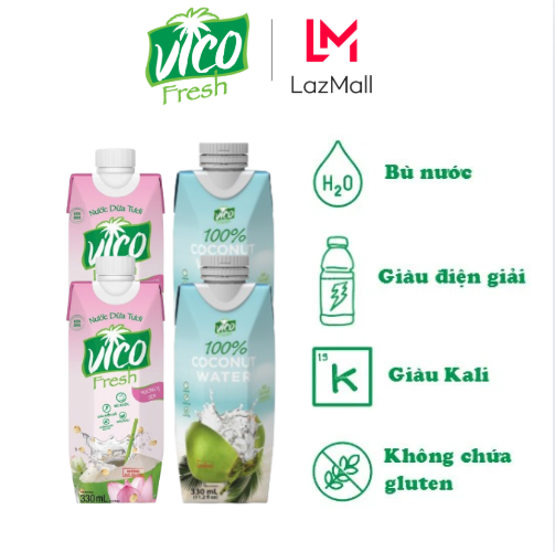 COMBO 4 HỘP NƯỚC DỪA VICO FRESH 330ML (2 NATURAL, 2 SEN)
