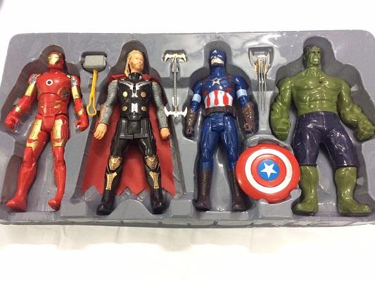 (GIẢM SỐC) Đồ chơi siêu anh hùng người nhện, người xanh, đội trưởng mĩ, thor (loại to cao 30cm), bộ 4 siêu nhân có khớp, có đèn trước ngực siêu đẹp dành cho bé trai trên 1 tuổi, ĐỒ CHƠI MÔ HÌNH SIÊU NHÂN, do choi sieu nhan