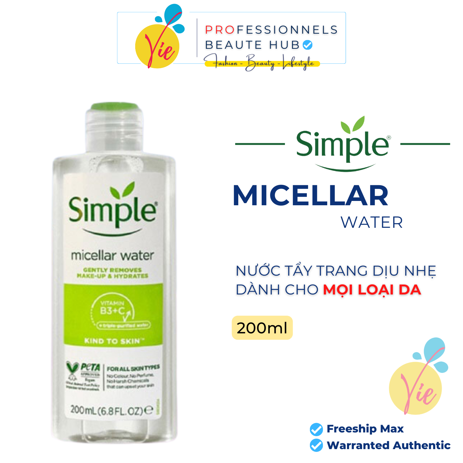 HOÀN TIỀN 15% - Nước tẩy trang Simple Kind To Kind Micellar Cleansing Water cho da nhạy cảm