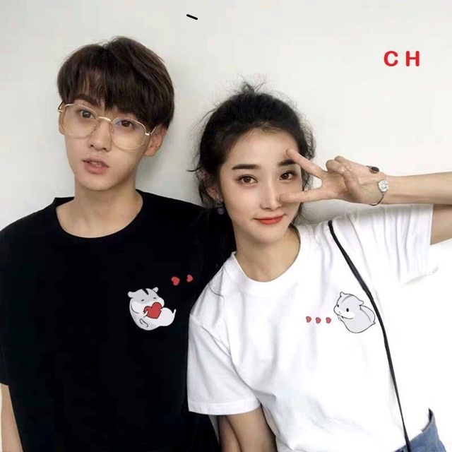 Áo thun (giá 2 áo) mèo đẩy tim ý nghĩa áo đôi nam nữ, áo cặp nam nữ