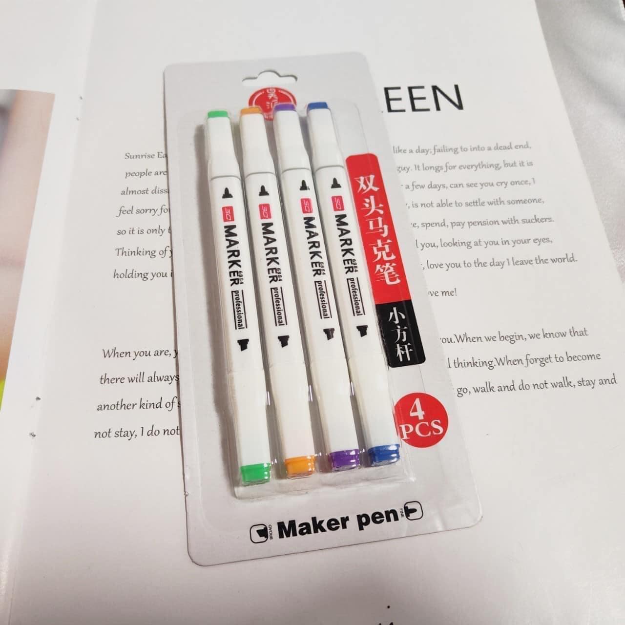 Set bút dạ quang 4 cây