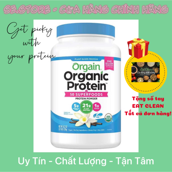 [HÀNG AIR 2021-DATE 2023] Orgain Organic Protein Powder mùi Vanilla - Hộp full 1.22kg - Protein Thực Vật Thuần Chay