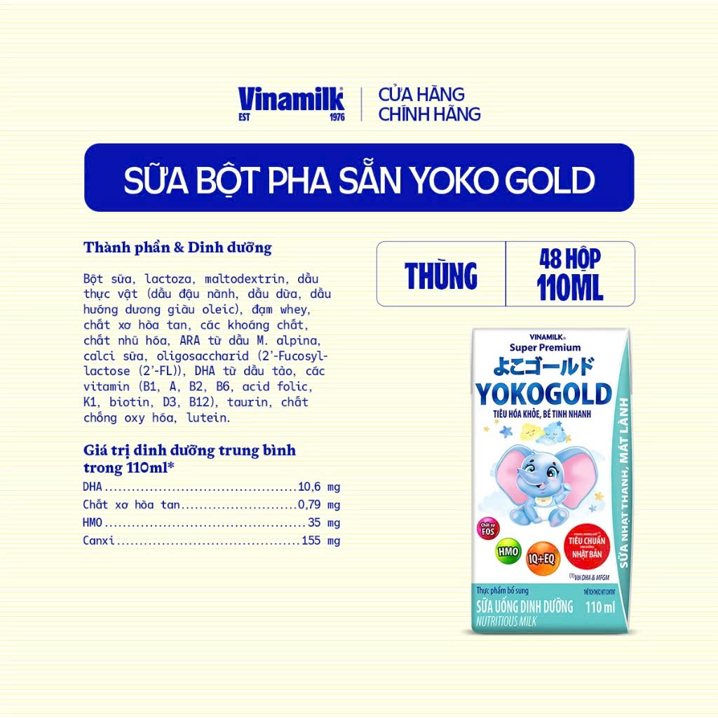 (HSD T10-2026) COMBO 2 Thùng 96 Hộp Sữa Bột Pha Sẵn Vinamilk Yokogold 110ml.