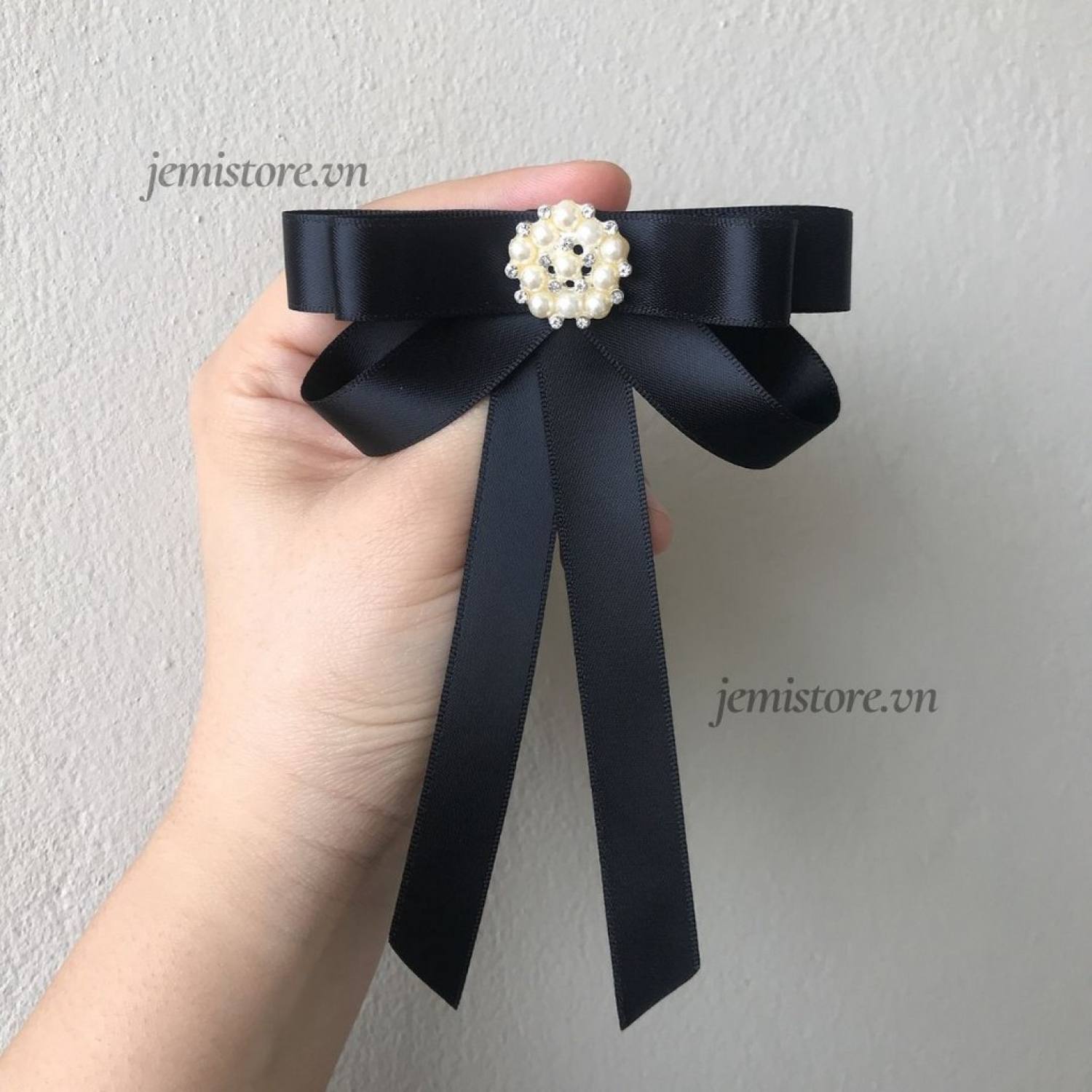 Tag nơ cài áo sơ mi/váy ruy băng lụa