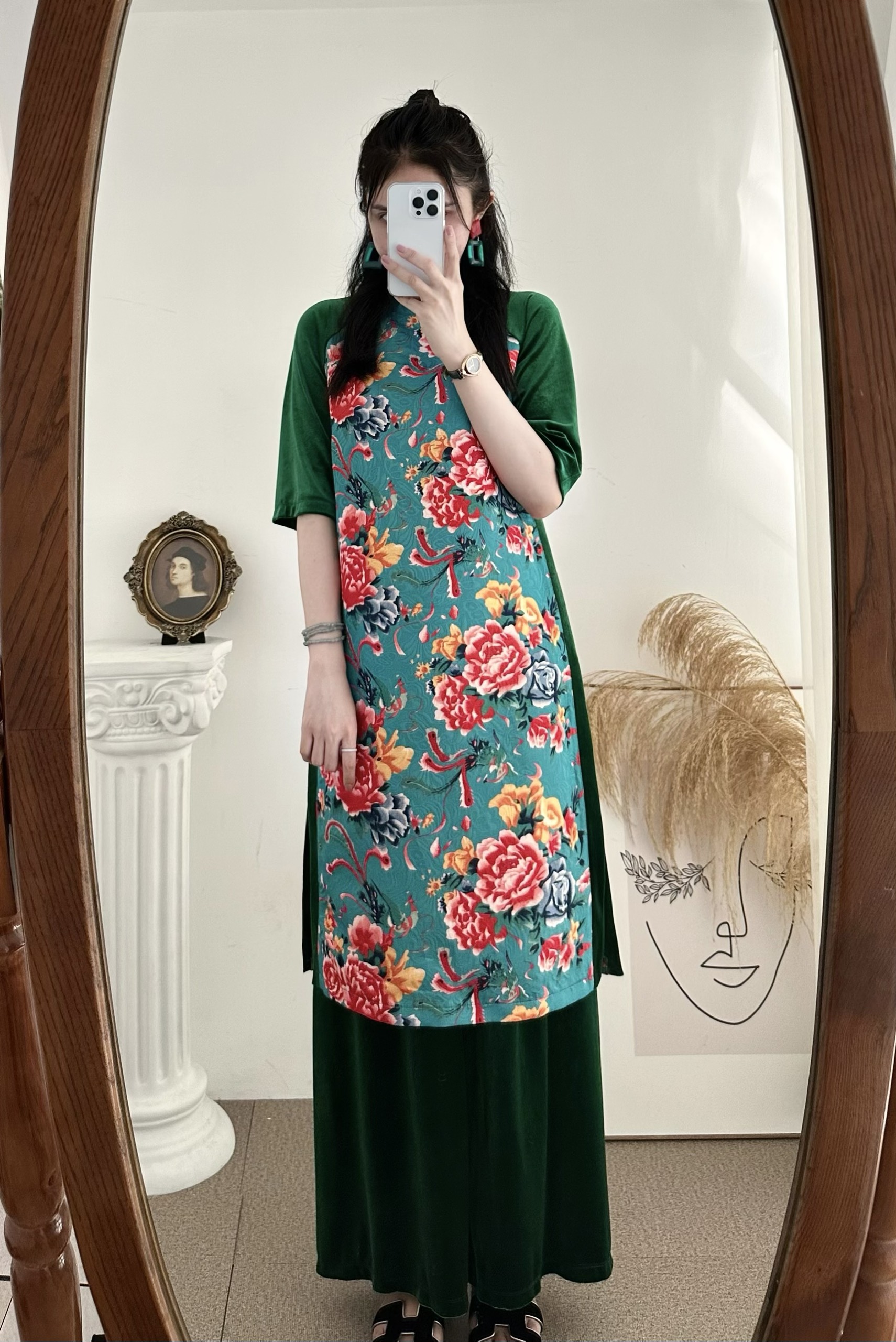 CATI Set Áo Dài Cách Tân Phối Linen (A2270)