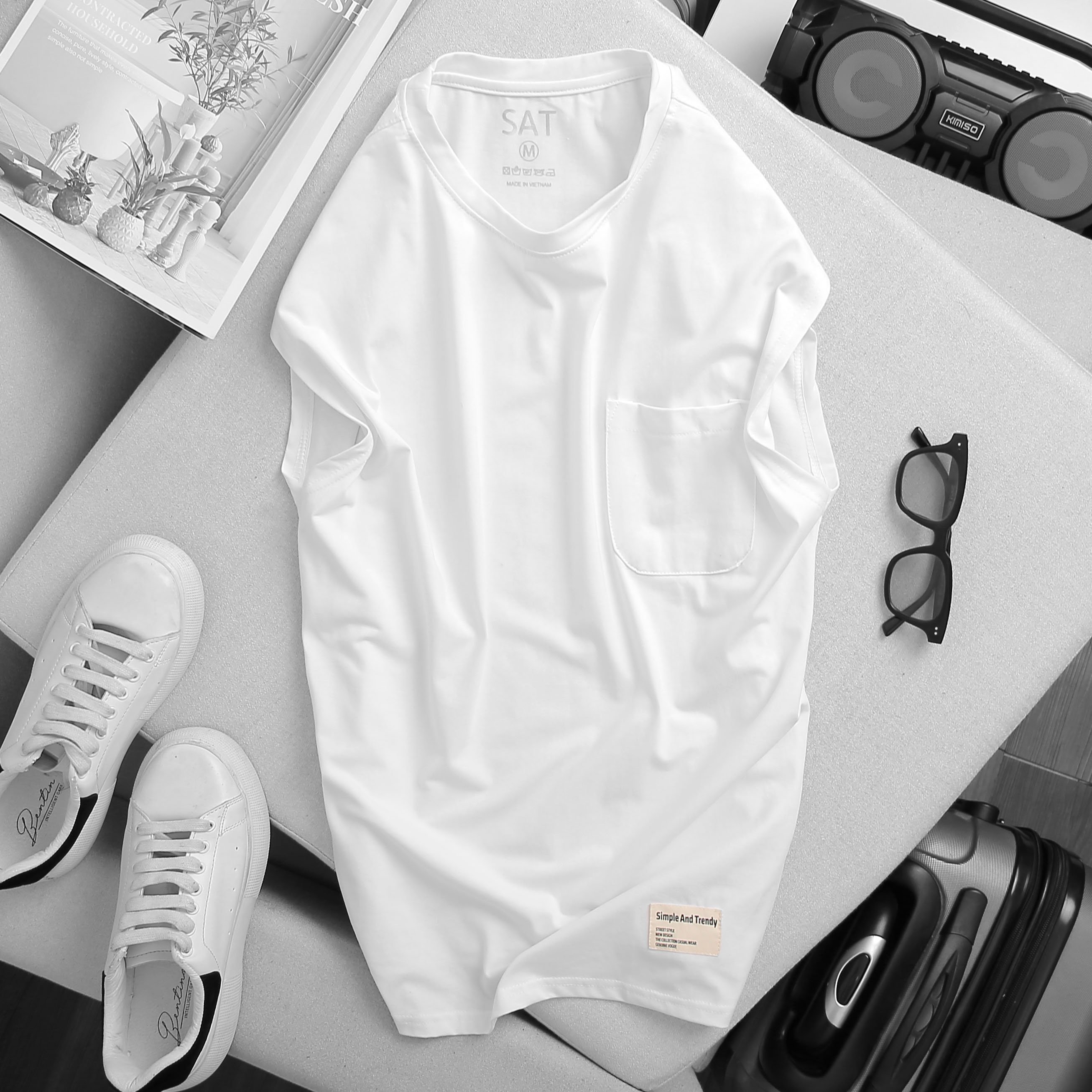 Áo Tank Top Đen Có Túi Cao Cấp - SAT
