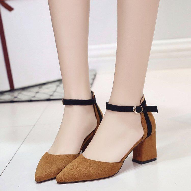 [HCM]Giày cao gót vuông 7cm bít mũi gót gót sọc CG0217