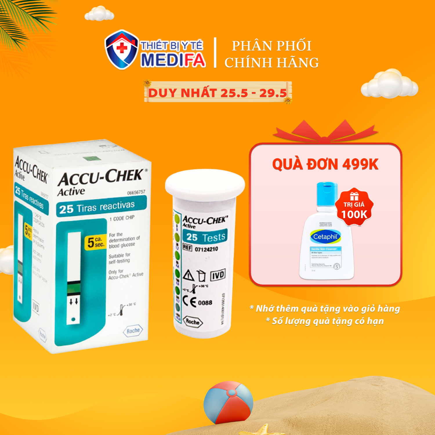 Hộp 25 Que Thử Đường Huyết Tiểu Đường Accu-Chek Active Dùng Cho Máy Accu-Chek Active,  Hàng Chính Hãng Roche, SX Tại Đức