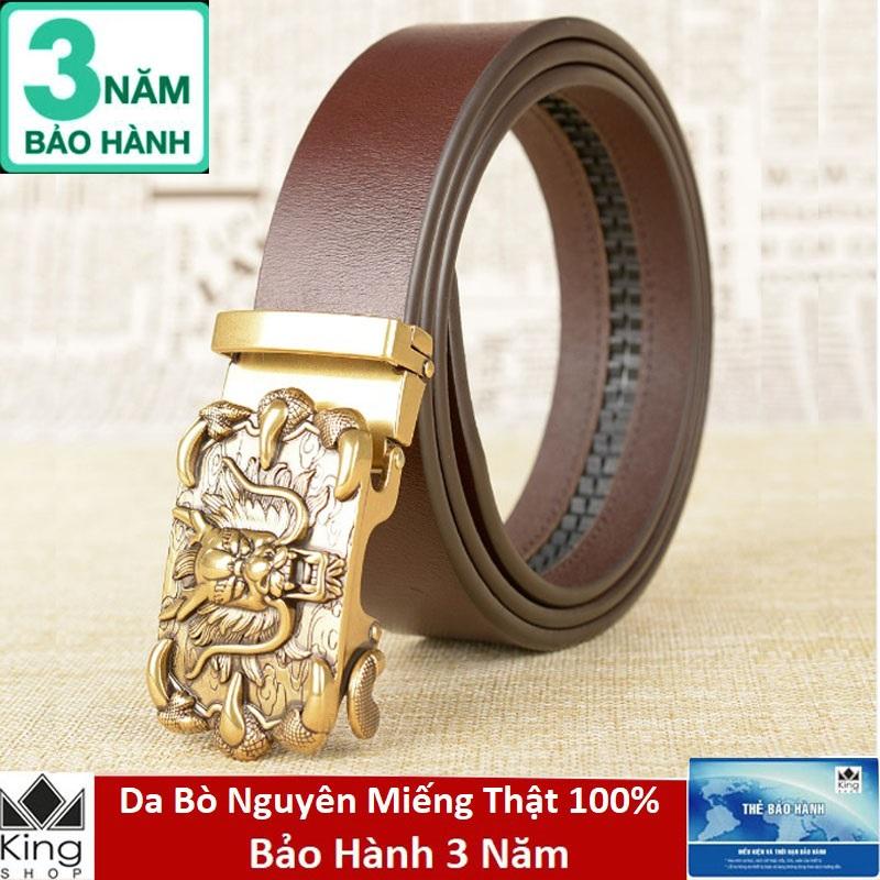 [HCM]Thắt Lưng Dây Nịt Nam Da Bò Nguyên Miếng Thật 100% Khóa Tự Động Mặt Rồng (Bảo Hành 3 Năm) - Đồ da Kingshop