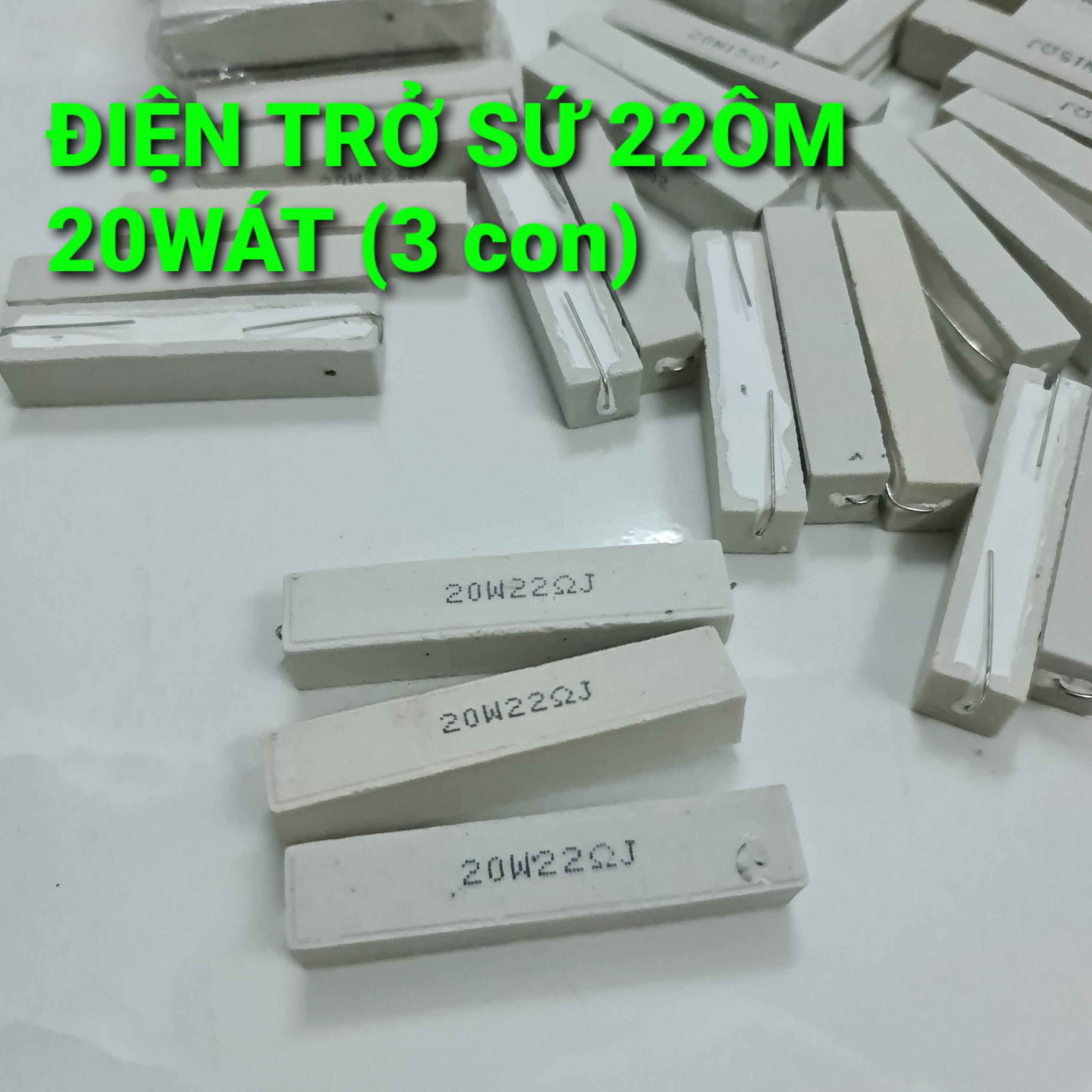 Bộ 3 con điện trở sứ 22 ôm 20w. Trở sứ gắn biến áp cơ 2 vế E chung. Điện trở sứ công suất làm máy cơ. Điện trở sứ 20w