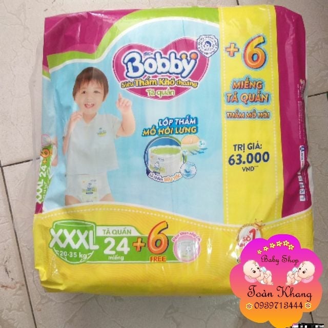 [HCM]**TẶNG THÊM 6 MIẾNG**TÃ QUẦN BOBBY BIG SIZE XXXL24+6 MIẾNG