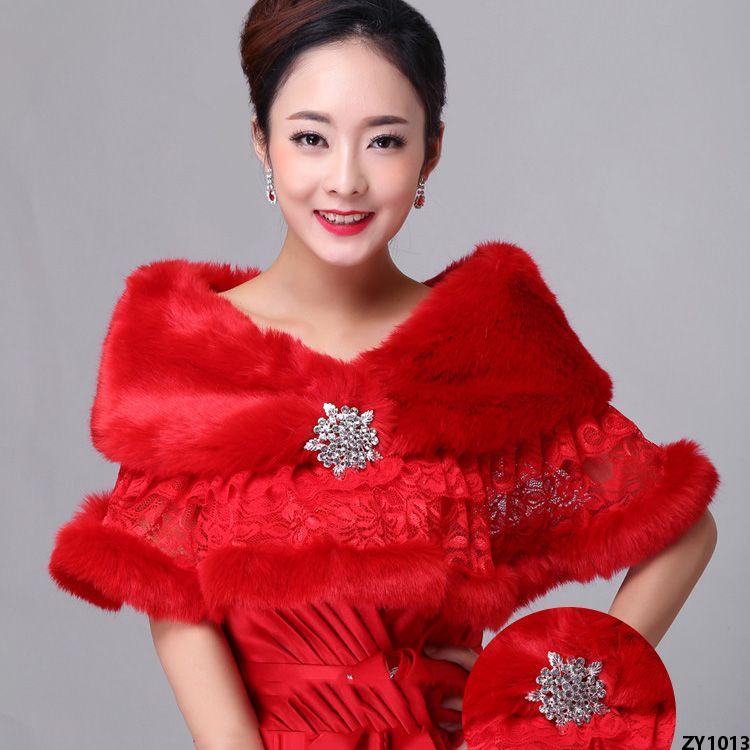 Áo choàng cưới màu trắng lông ren cô dâu mùa đông váy cưới áo khoác dày giữ ấm áo khoác không tay khăn choàng
