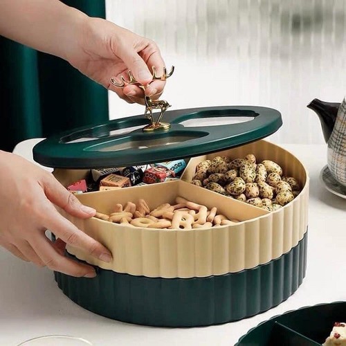 { Mẫu Mới } Khay mứt tết sang trọng 2 tầng - Hộp đựng mứt tết, Khay Đựng Bánh Kẹo Hình Hươu Tròn 2 Tầng Sang Trọng, Hiện Đại Cho Ngày Tết - Bảo Hành 12 Tháng