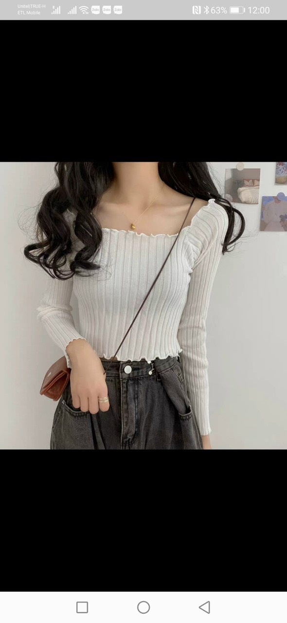 Áo gân trễ vai tay dài viền sóng cổ tay điệu đà TTSLA0323
