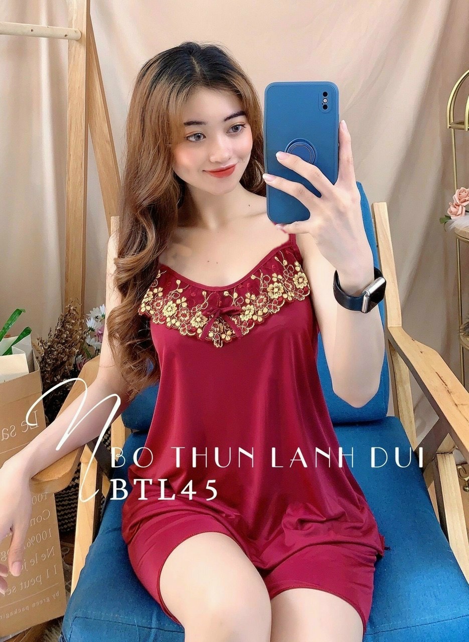 Đồ bộ ngắn hai dây phối ren vải thun lạnh mát mịn freesize dưới 60kg