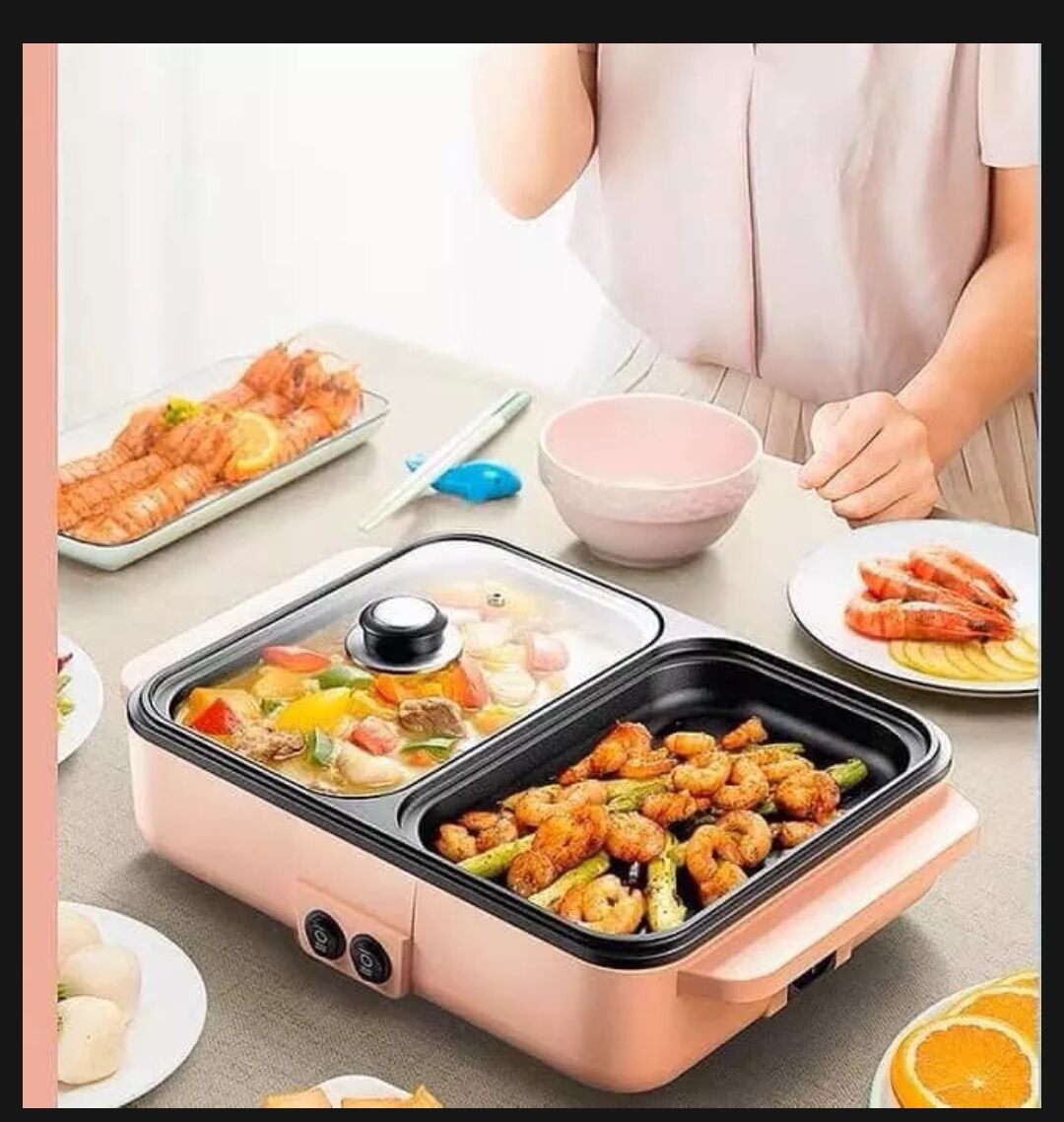 Bếp Điện Nồi Lẩu Nướng 2in1 Màu Hồng Hàn Quốc Siêu Chống Dính Đa Năng Cao Cấp Chiên Nấu 2 Ngăn, có 2 mức nhiệt độ thấp cao siêu tiện lợi,bảo hành 12 tháng Gala Store