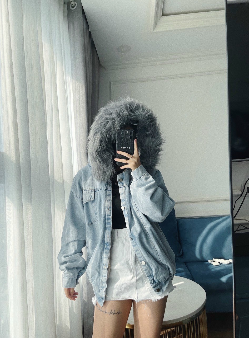 Áo khoác bò nữ lót lông