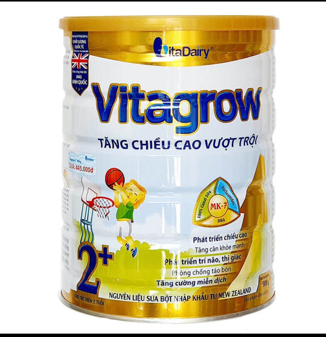 Sữa vitagrow 2+ 900gr (2 tuổi trở lên) có mã QR date 2024