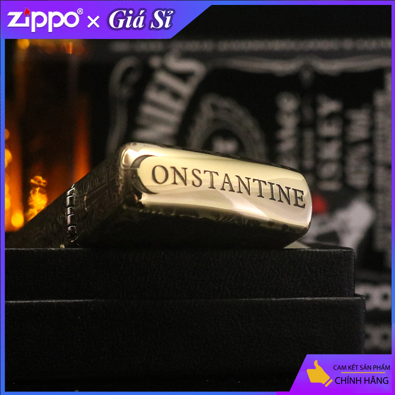 Bật lửa Zippo khắc cha thánh Constantine bản Armor màu đồng bóng