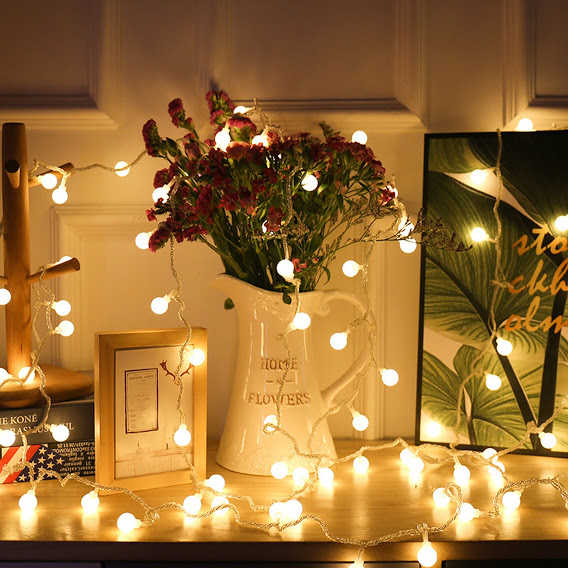 Đèn led bóng tròn bi trang trí dùng pin cherry ball Huydecor