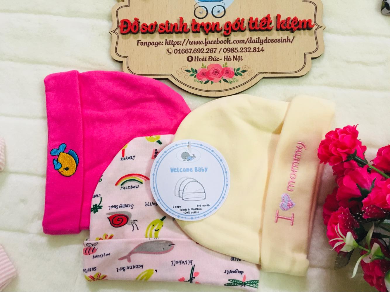 SET 3 MŨ NÓN MOMMY CHO TRẺ SƠ SINH-6M