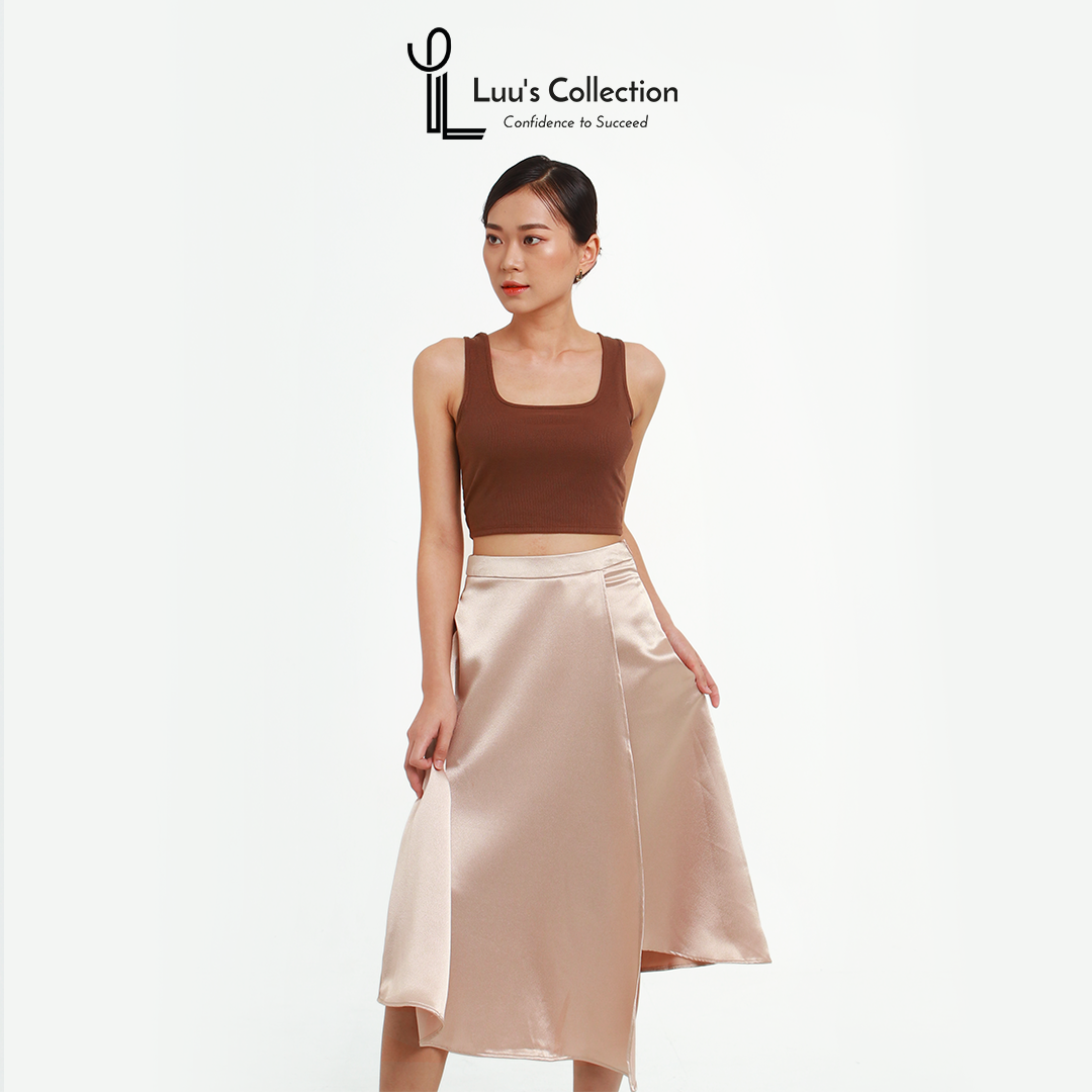 Chân Váy Midi Đắp Tà Màu Đen Và Vàng Đồng Chất Vải Lụa Luu's Collection
