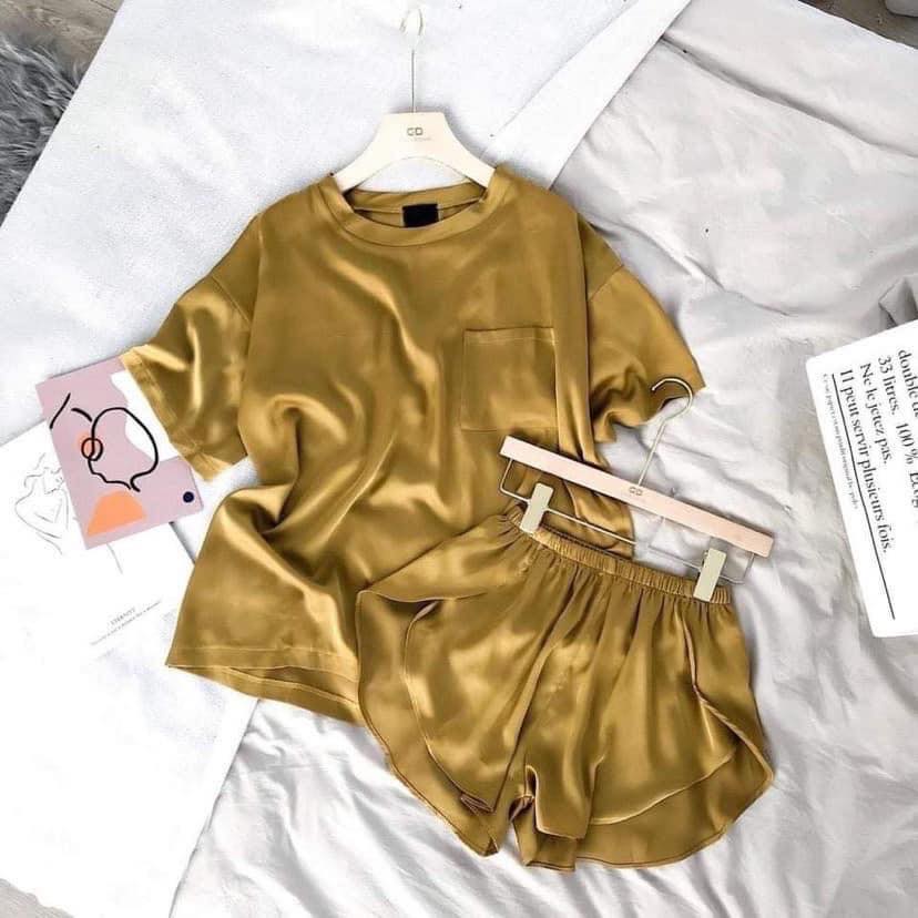 Bộ ngủ lụa ngọc trai Nacy cao cấp ⚡️FREE SHIP⚡️bộ đùi lụa