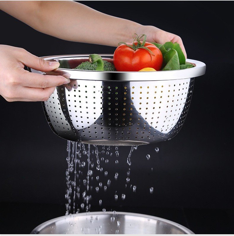 Bộ Thau + Rổ Inox Cao Cấp 304, Rửa Rau Củ Quả Tiện Lợi. Dễ Dàng Vệ Sinh, Chắc Chắn (có 2 size cho bạn lựa chọn)