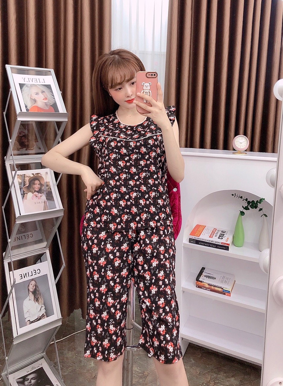 Đồ bộ lụa mặc nhà, bộ lụa hoa nhí mặc nhà